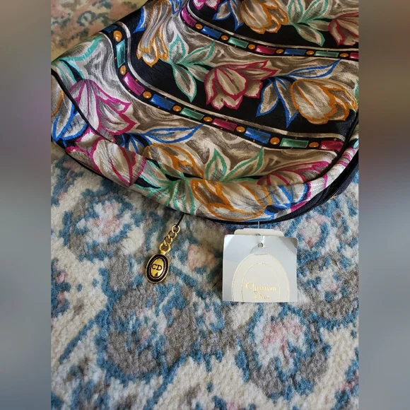 Vintage Christian Dior Floral Print Multi Color Zip Around Bag NWT Designer Boho - Picture 2 of 16